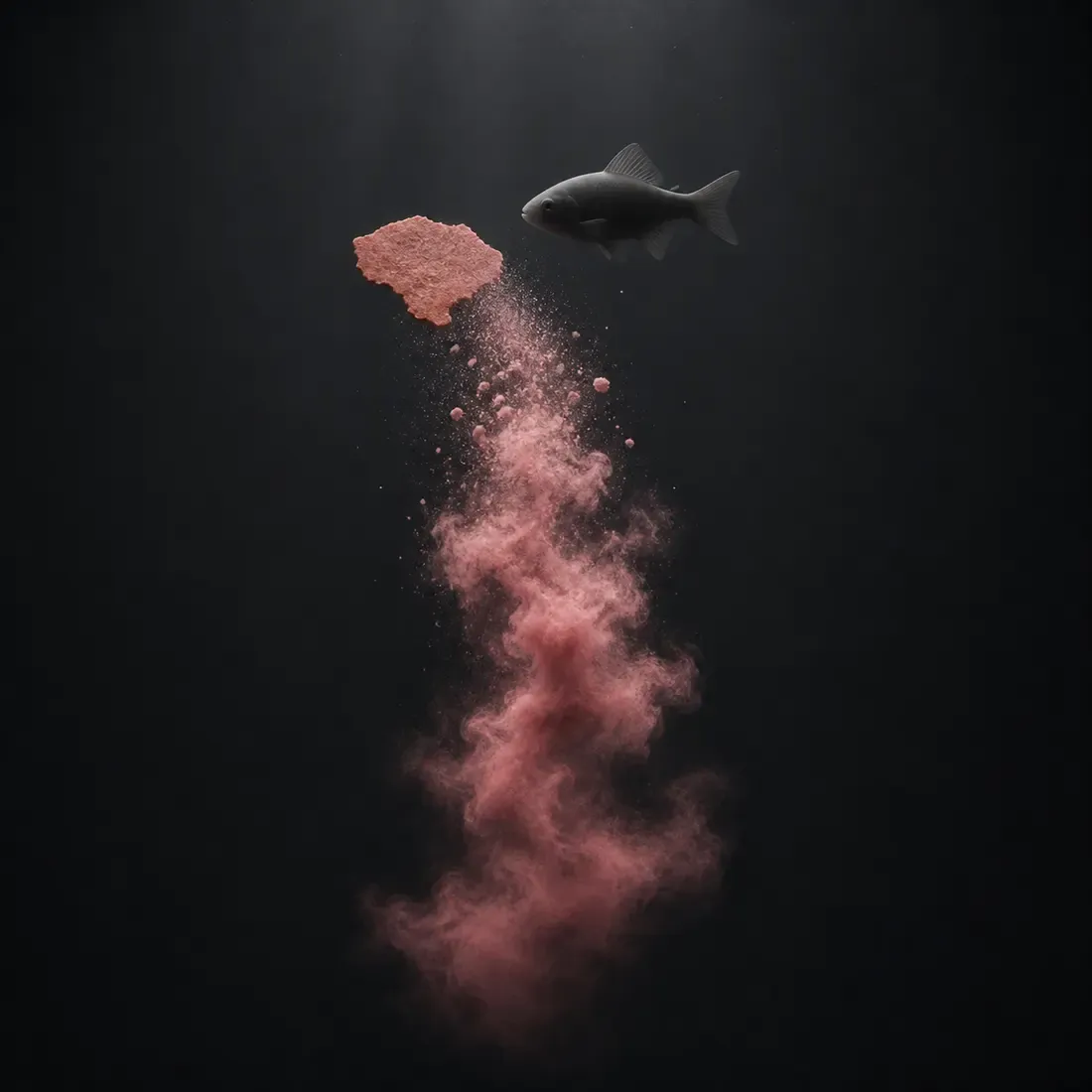 Fish waste and uneaten food dissolving in the water release ammonia — the input that starts the nitrogen cycle.