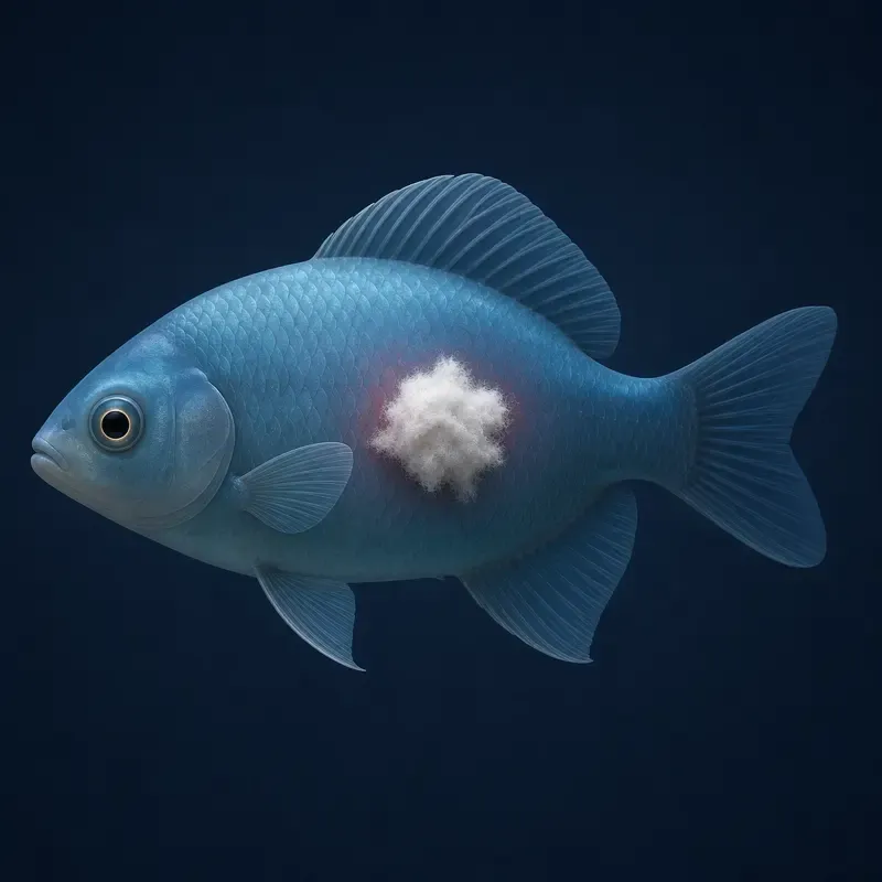 Stylized fish with a single raised white cotton-wool tuft on its flank — a fungal growth.