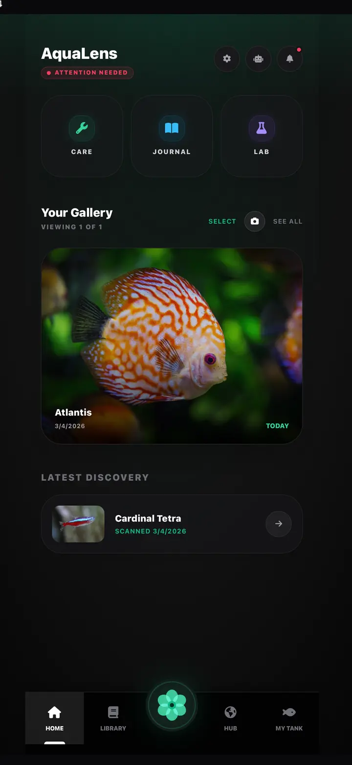 AquaLens aquarium dashboard